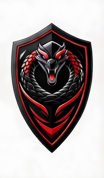 Photo red dragon head inside black shield with red trim logo