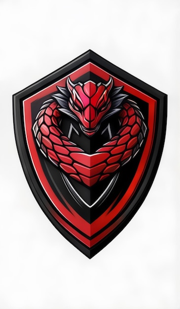 Photo red dragon head inside black shield with red trim logo