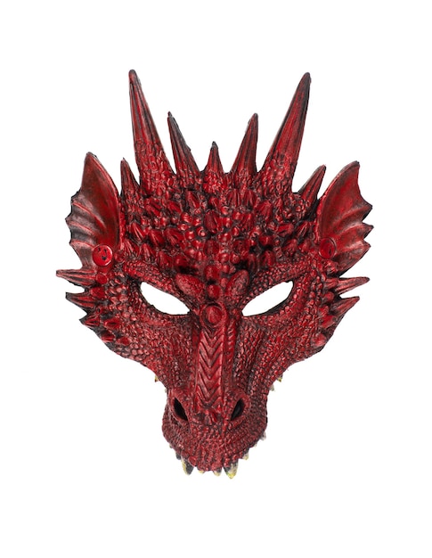 Red dragon mask with the eyes on it