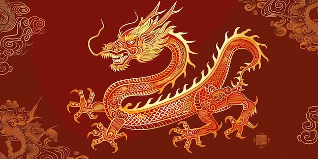 a red dragon with a gold and orange background