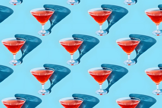 Red Drink in Glass on Blue Background