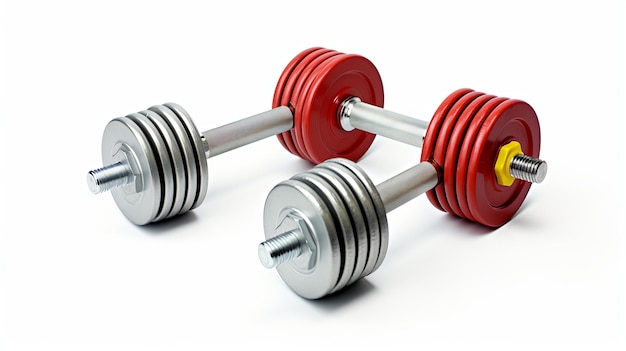 a red dumbbell with a white background