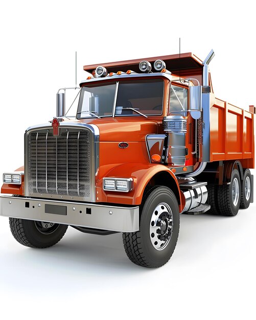 a red dump truck with a silver grill