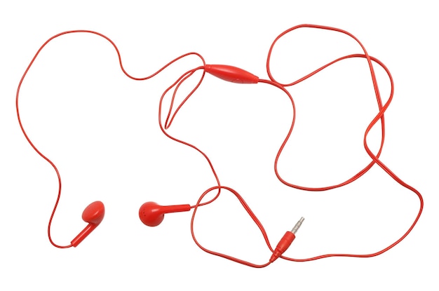 Red earphone isolated on white background