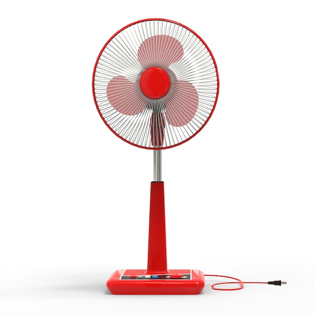 Red electric fan model with control buttons rendering