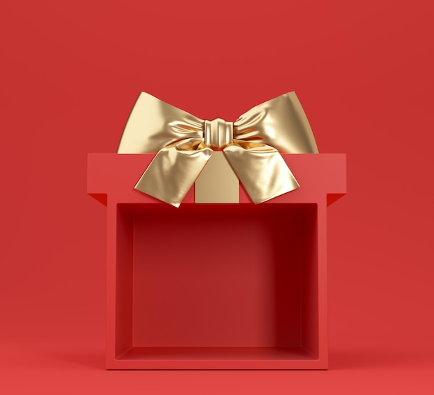 Red empty giftbox with gold realistic bow