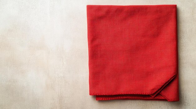 Photo red empty kitchen napkin from above on a plain table background ideal for showcasing vibrant color and clean uncluttered design