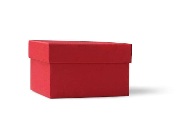 Red empty packaging box with lid on white