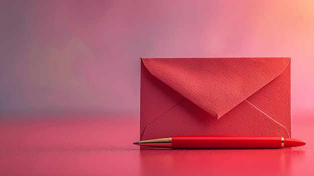 a red envelope with a red pen