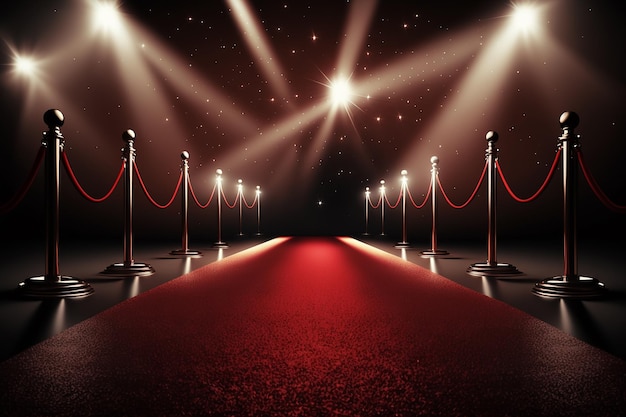 Red Event Carpet Stair and Gold Rope Barrier Concept of Success and Triumph Generative AI