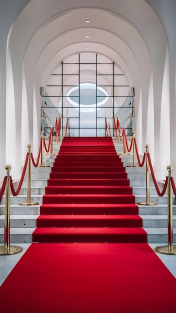 Photo red event carpet stair and gold rope barrier concept of success and triumph