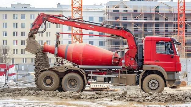 Photo a red excavator is being used to work in the mud