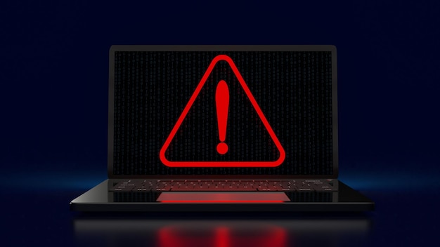 The red exclamation mark on notebook for warning technology concept 3d rendering