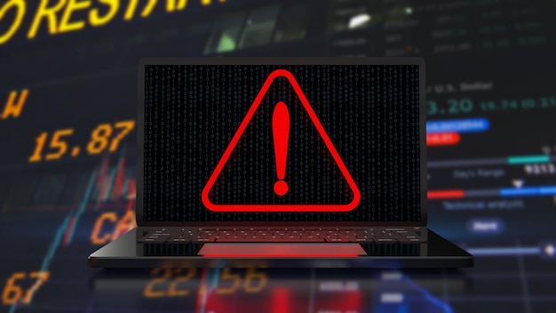 The red exclamation mark on notebook for warning technology concept 3d rendering