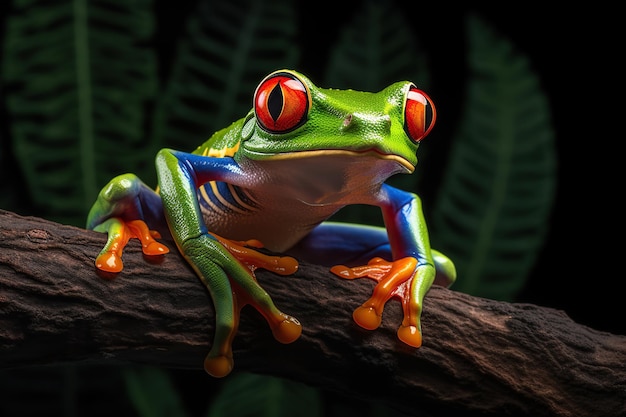 Red Eyed Tree Frog Agalychnis Callidryas on a Leaf with Black Background