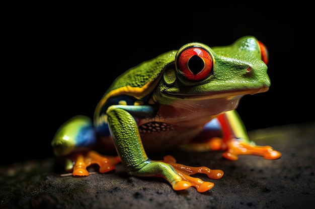 Red eyed tree frog closeup generative AI