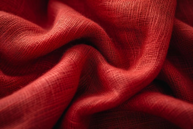 Red fabric as background closeup Texture of textile material