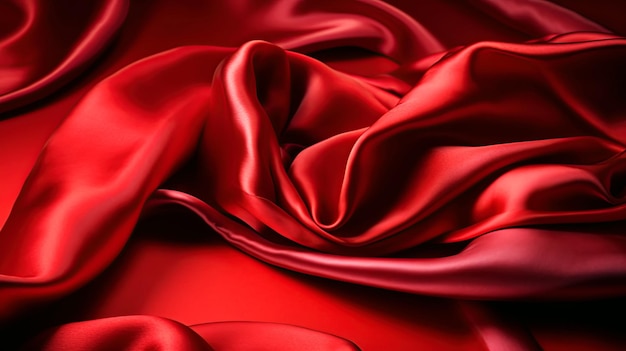 Red fabric silk background with pleats Texture of satin cloth Generative AI