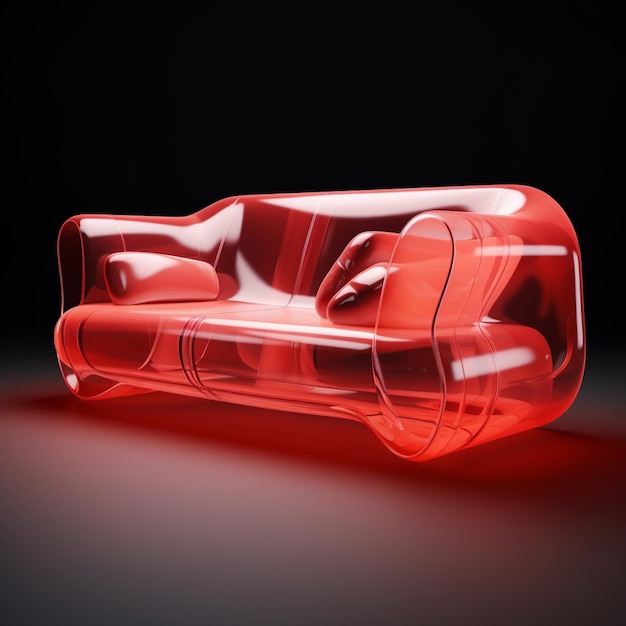 Red fabric sofa with transparent bionic in isolated background