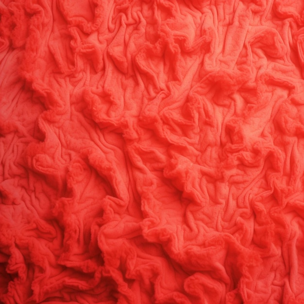 A red fabric with a pattern of swirls and curves.