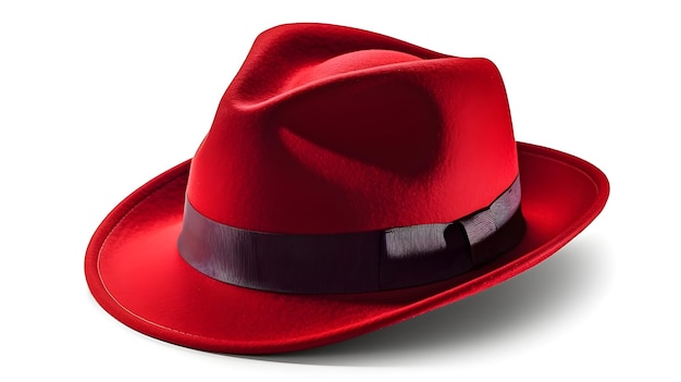 Red fashionable stylish fedora hat studio shot on isolated on white background