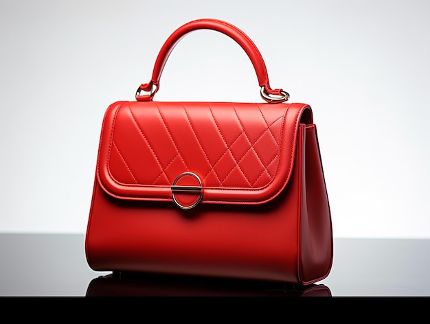 Red Female Leather Bag on White Background