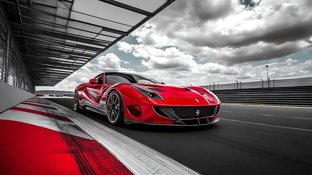 Photo a red ferrari race car driving on a track