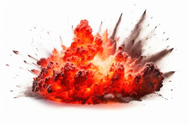 Red fire explosion isolated on white background