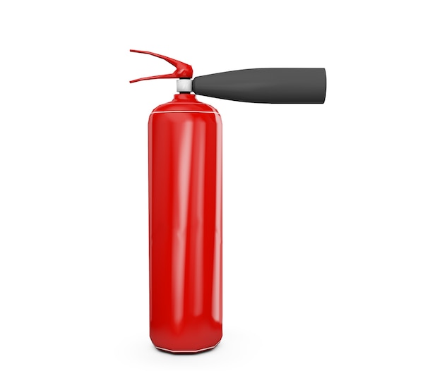 Red fire extinguisher in the air. 3D render isolated on white background