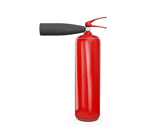 Red fire extinguisher in the air. 3D render isolated on white background