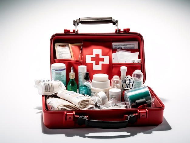 Photo a red first aid kit with a cross inside