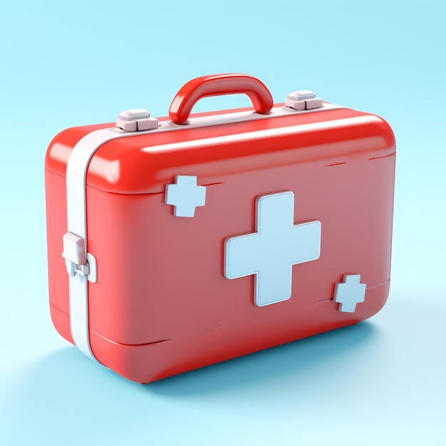 Photo a red first aid kit with a white cross on a blue background