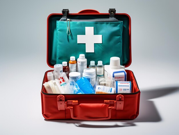 Photo a red first aid kit with a white cross inside