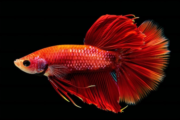 Photo a red fish with white spots and a yellow tail