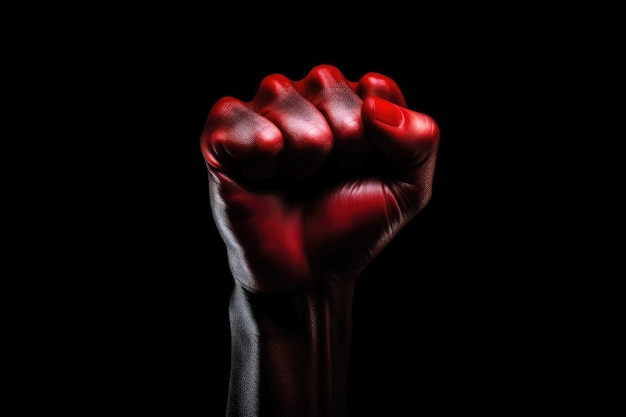 Red fist on a black background AI generated