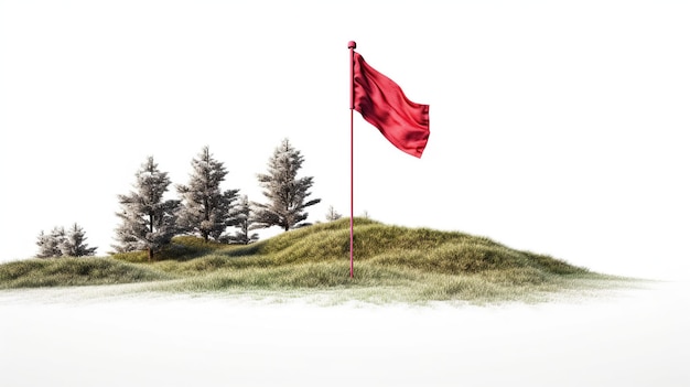 red flag on a golf course with green grass