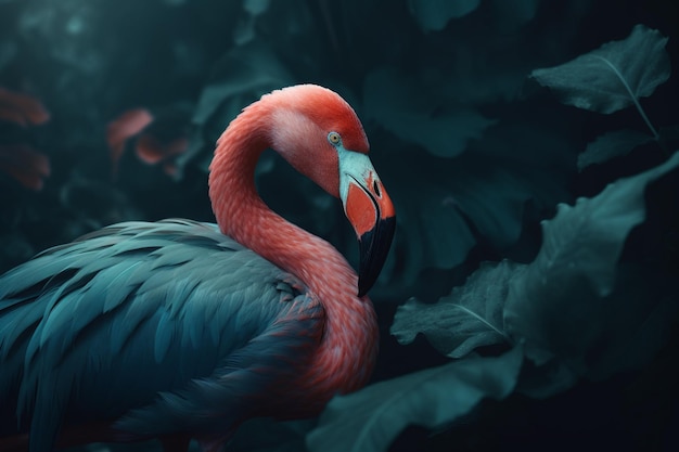 A red flamingo with a black background and a black background.