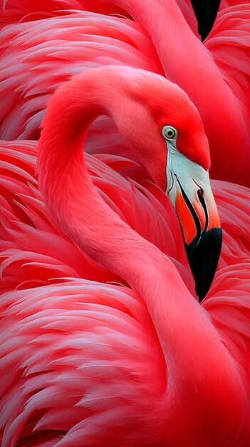 Photo a red flamingo with a black beak and a black eye and a black eye