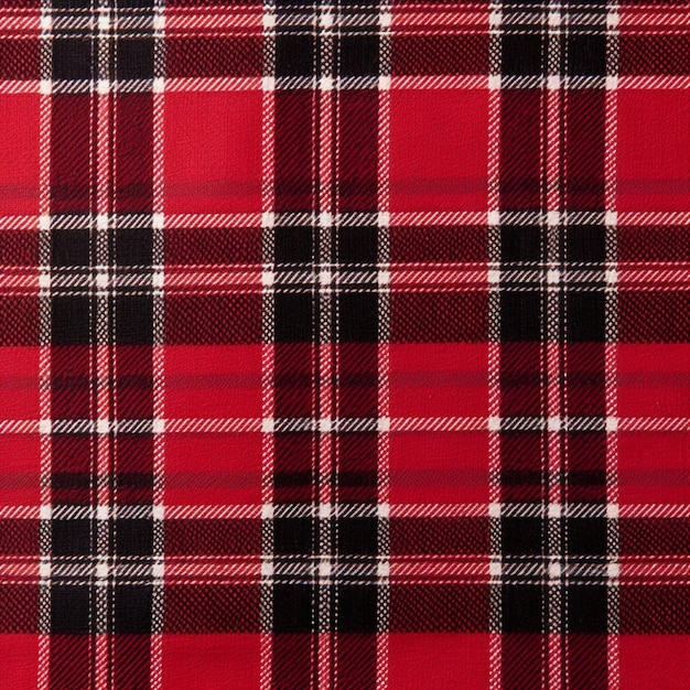 Red flannel plaid fabric with black stripes in 8k