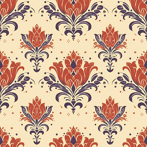 Red floral damask pattern on beige background