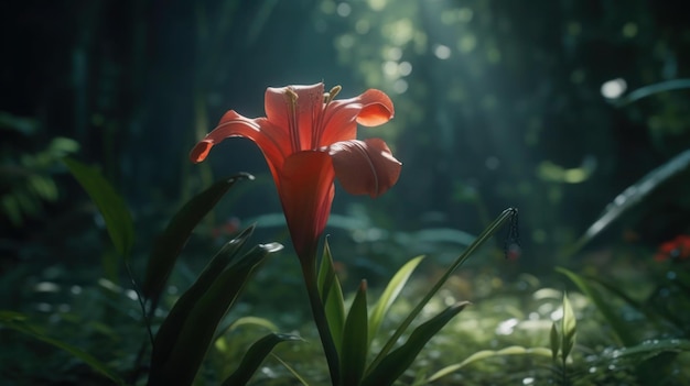 A red flower in the forest