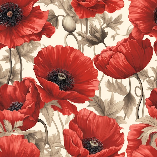 A red flower pattern with the word poppy on it