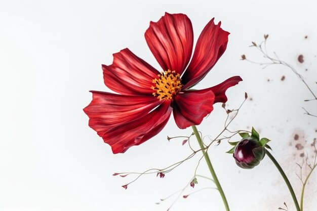 A red flower with a black flower on it