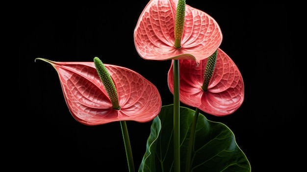 Photo a red flower with green leaves and red flowers