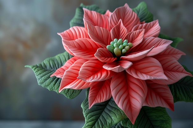 Photo a red flower with green leaves and red flowers