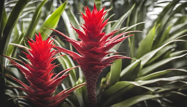 a red flower with green leaves and red flowers