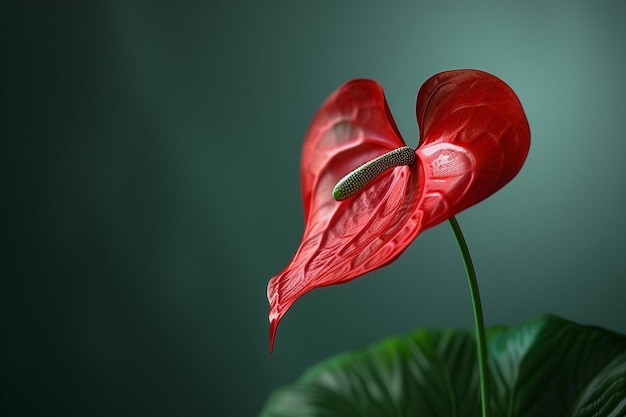 Photo a red flower with a green stem and a red heart shaped flower in the middle