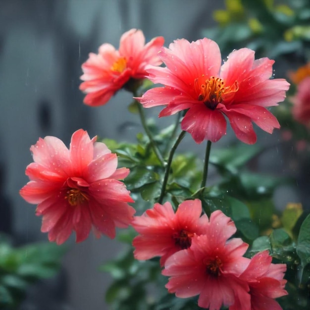 a red flower with the number 3 on it