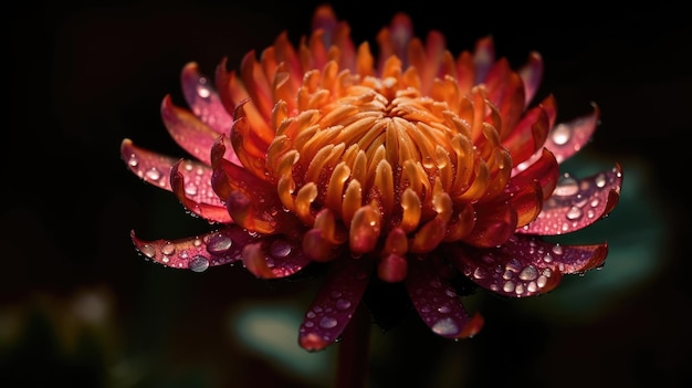 A red flower with rain drops on it