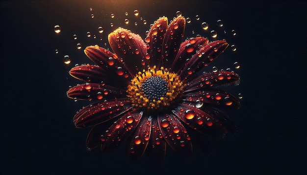 Red Flower with Water Droplets